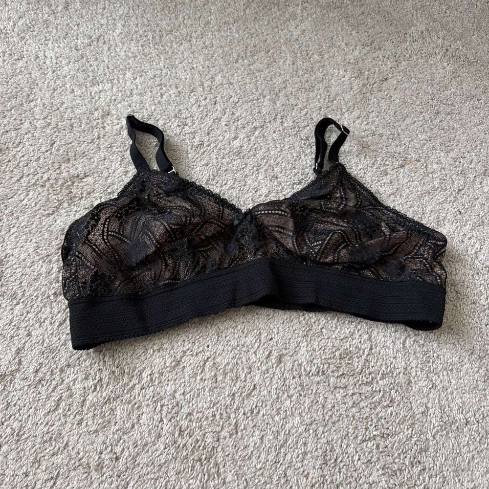 Glamorise Bramour Gramercy Luxe Lace Bralette 40D Wireless Full Coverage Black
